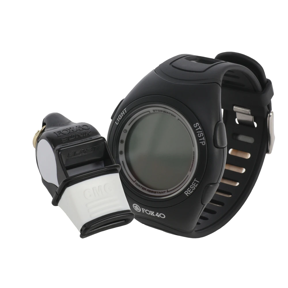 Kit orologio con cronometro e Sonik Blast con cordino antipanico (versione bianco – nera)